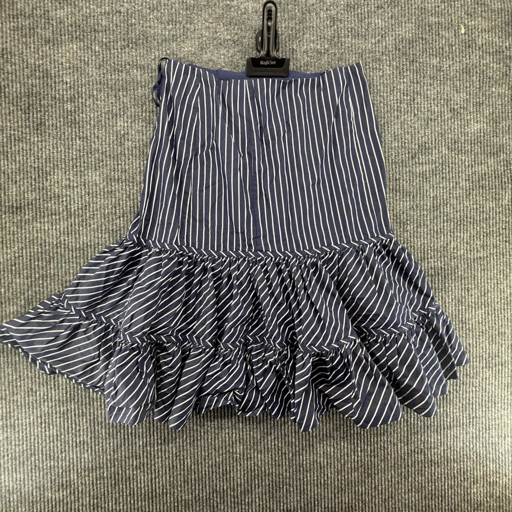 Lauren Ralph Lauren Skirt Womens 10 Navy Excellent Striped Ruffle Tiered Midi